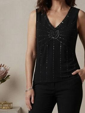 Embellished V-Neck Sleeveless Camisole - Black